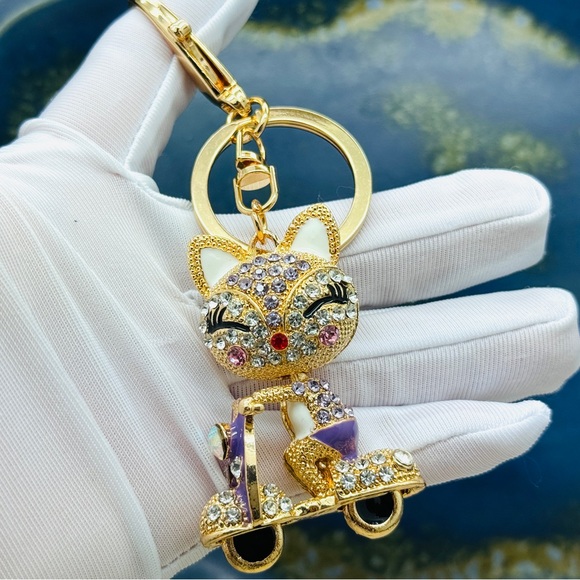 Purple Fox Keychain Rhinestone Fox Charm Fox Bag Charm - Picture 7 of 8